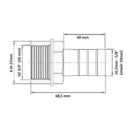 ZŁĄCZKA GZ 3/4'' WĄŻ 16mm POLIAMID